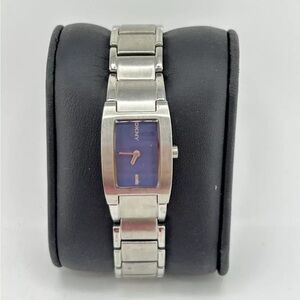 DKNY Women's Rectangle Bezel All Stainless Steel Watch  30m Blue Face #169